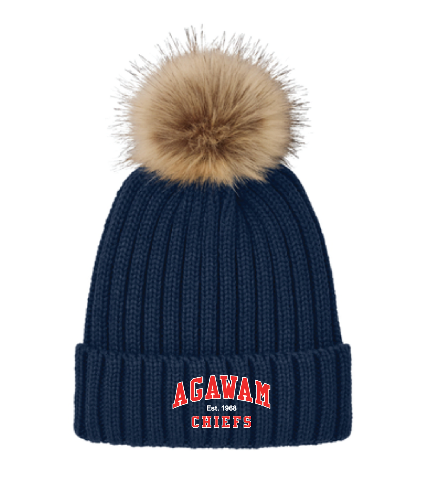 Faux Fur Pom Beanie - Agawam Hockey