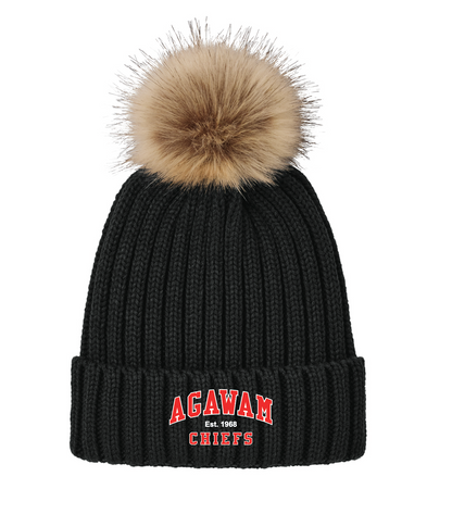 Faux Fur Pom Beanie - Agawam Hockey