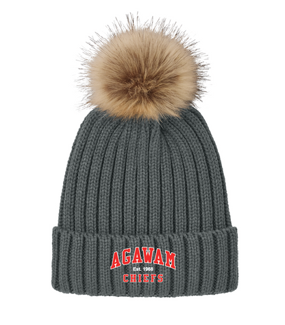 Faux Fur Pom Beanie - Agawam Hockey